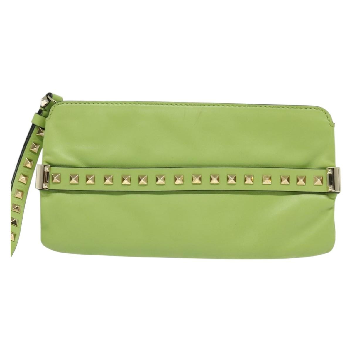 Valentino Garavani Rockstud Pouch Leather, GOLD, LEATHER, Clutche & pouche