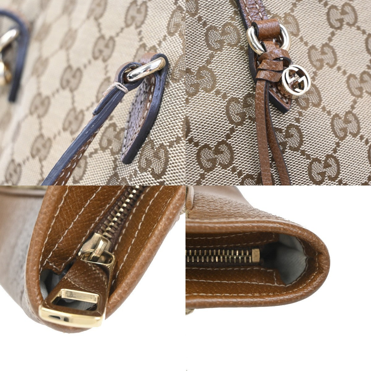 Gucci Bree Convertible Tote GG Canvas with Leather, BEIGE, CANVAS, Tote bag