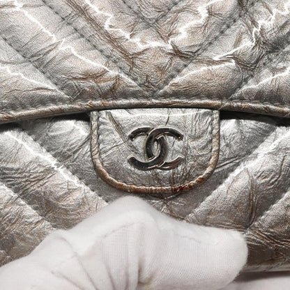 Chanel L-Flap Wallet Chevron Patent, SILVER, PATENT_LEATHER, Wallets