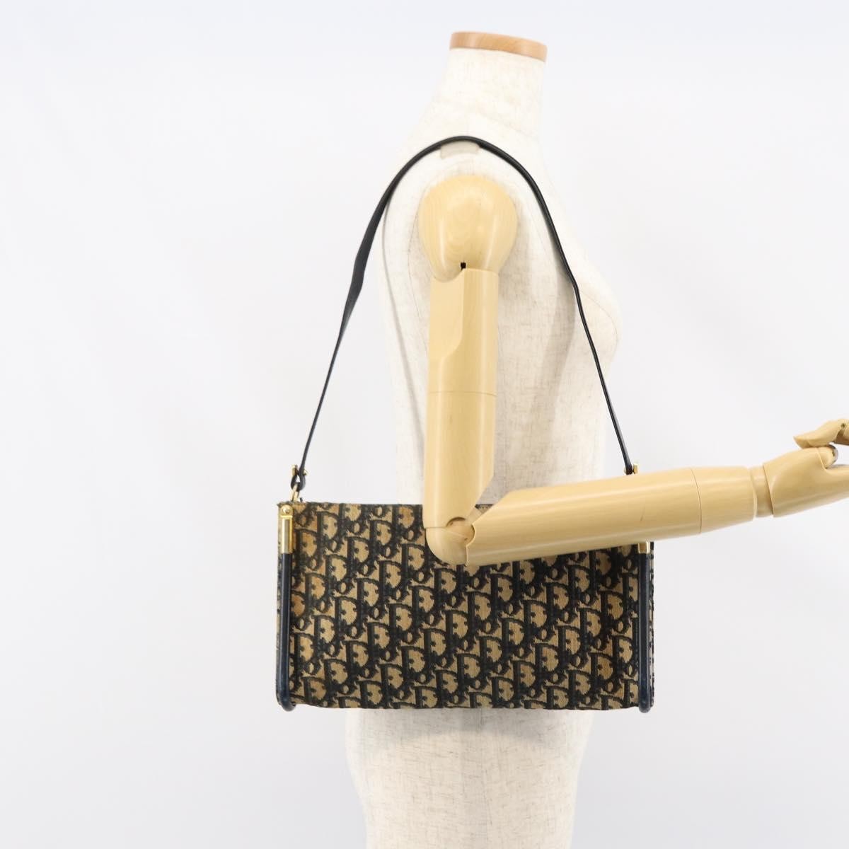 Christian Dior Vintage Trotter Shoulder Bag Canvas, NAVY, CANVAS, Shoulder bag