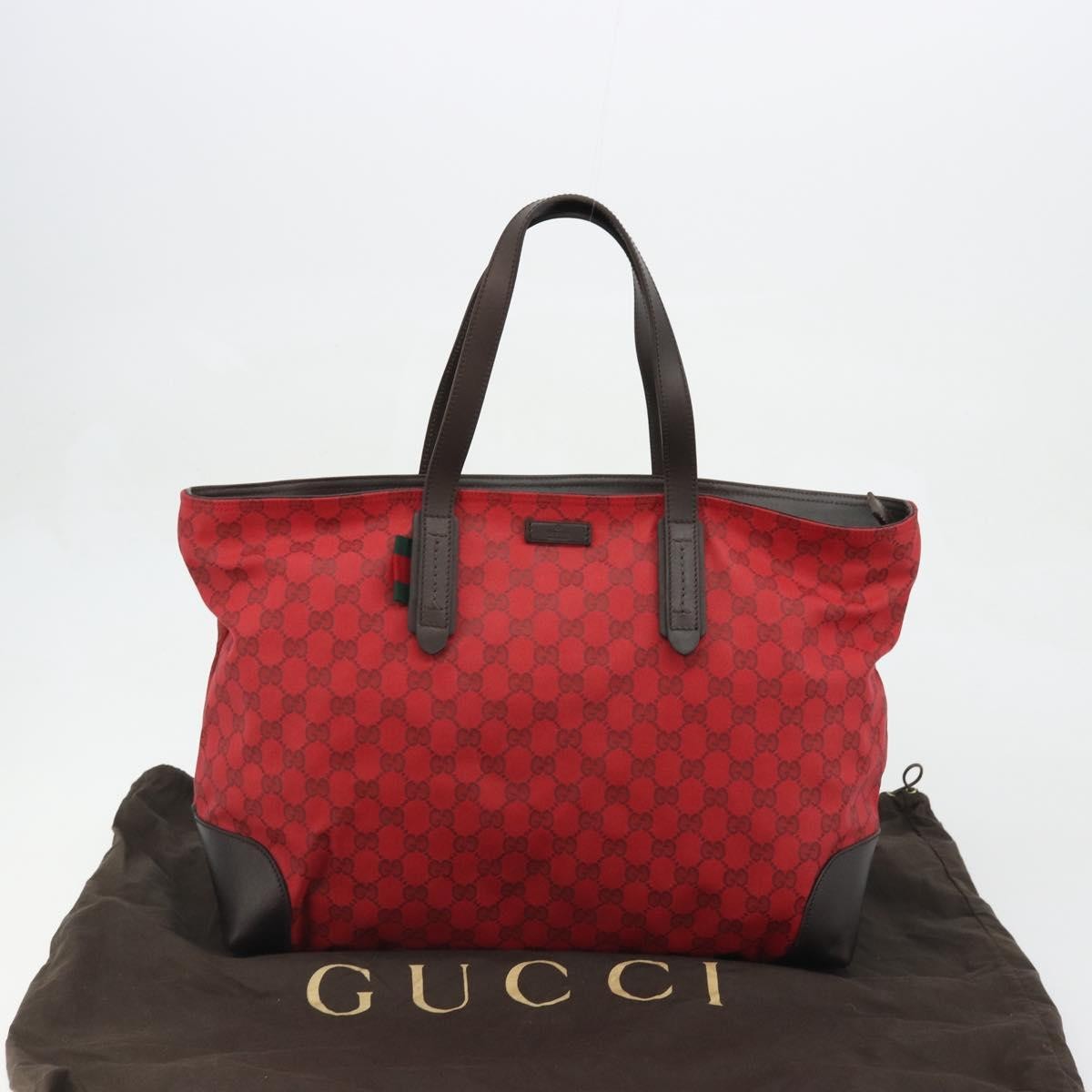 Gucci Original Zip Tote GG Canvas with Leather, Red, Canvas, Tote Bag