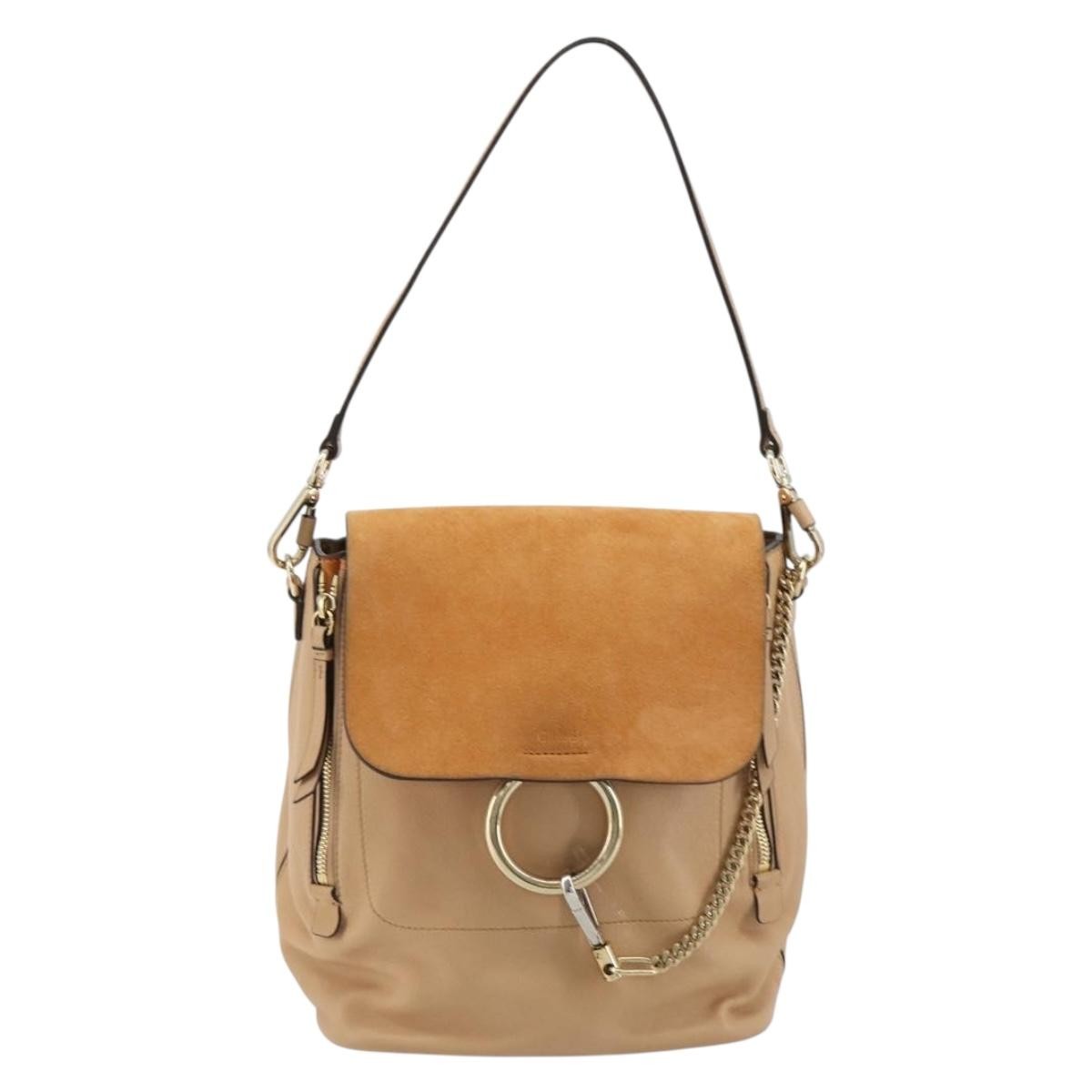 Chloe Faye Backpack Suede with Applique, Beige, Leather, Backpack