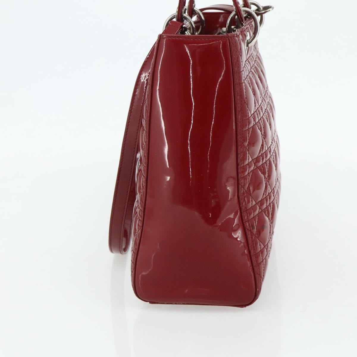 Christian Dior Lady Dior Bag Cannage Quilt Patent, Red, Patent Leather, Handbag