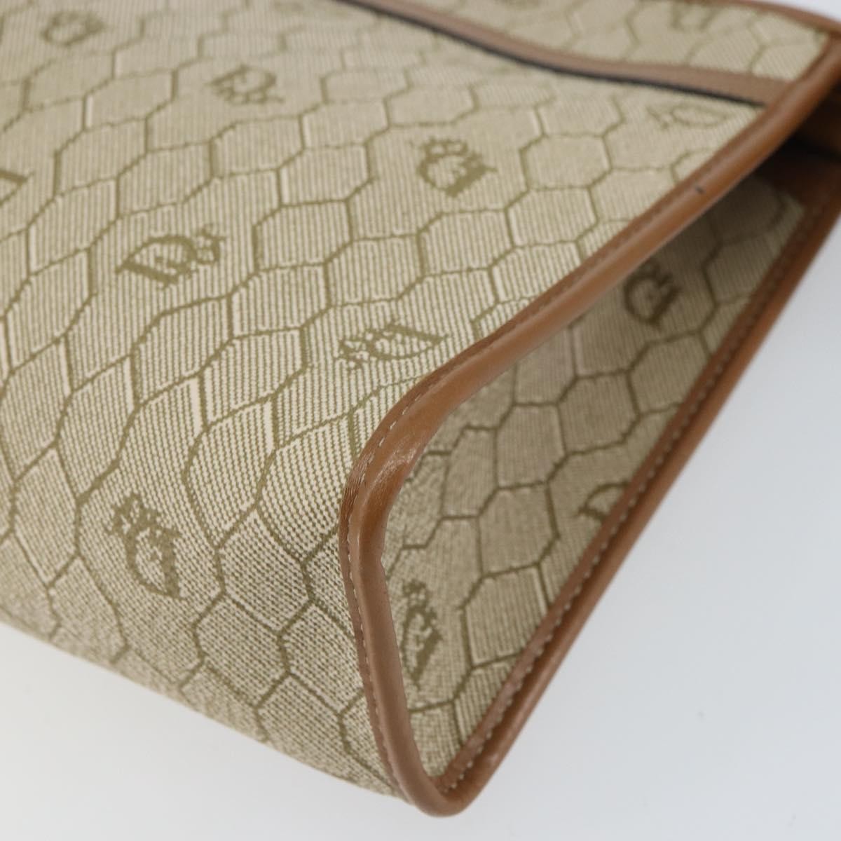 Christian Dior Vintage Honeycomb Zip Pouch Coated Canvas, Beige, Canvas, Clutch