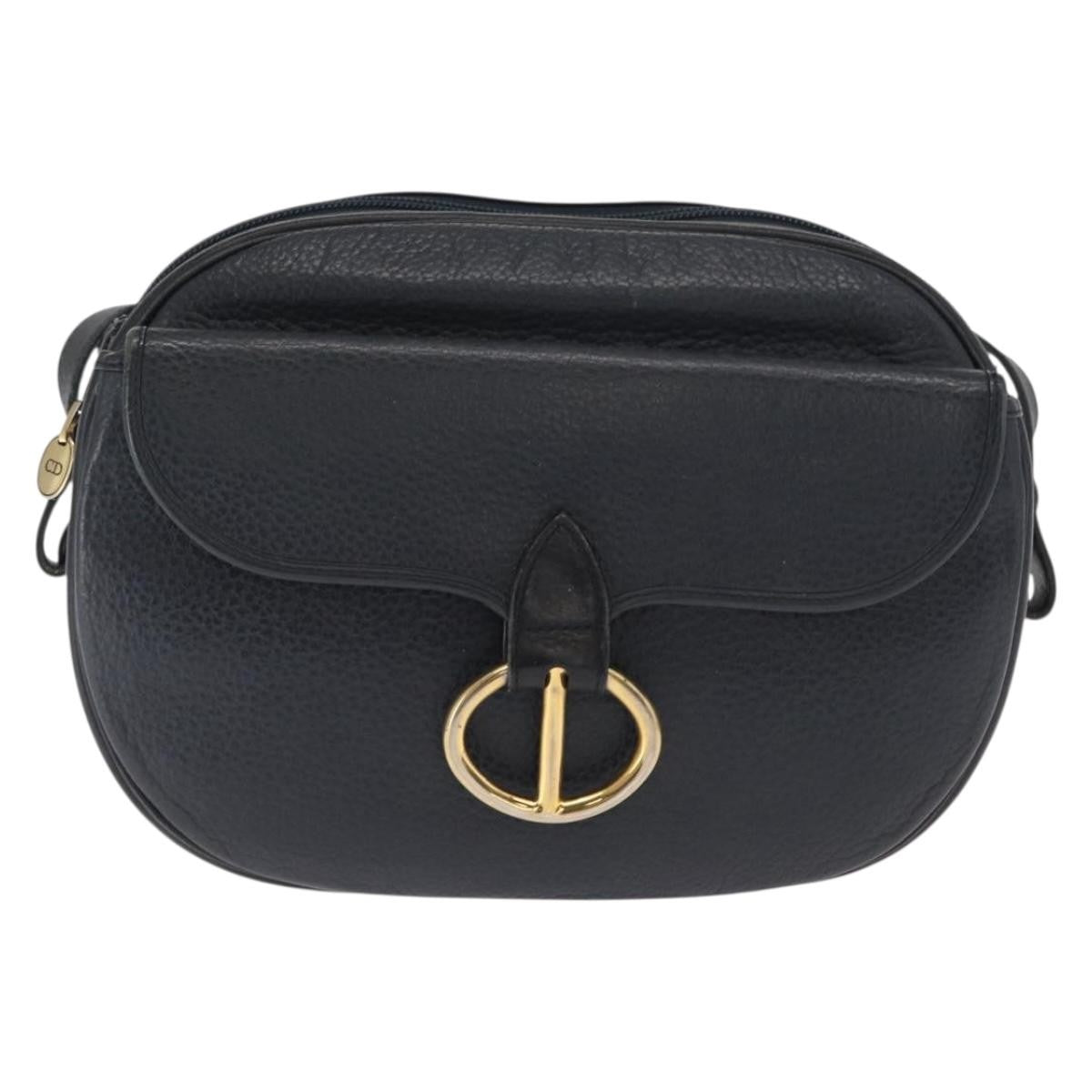 Christian Dior Vintage Shoulder Bag Leather, NAVY, LEATHER, Shoulder bag