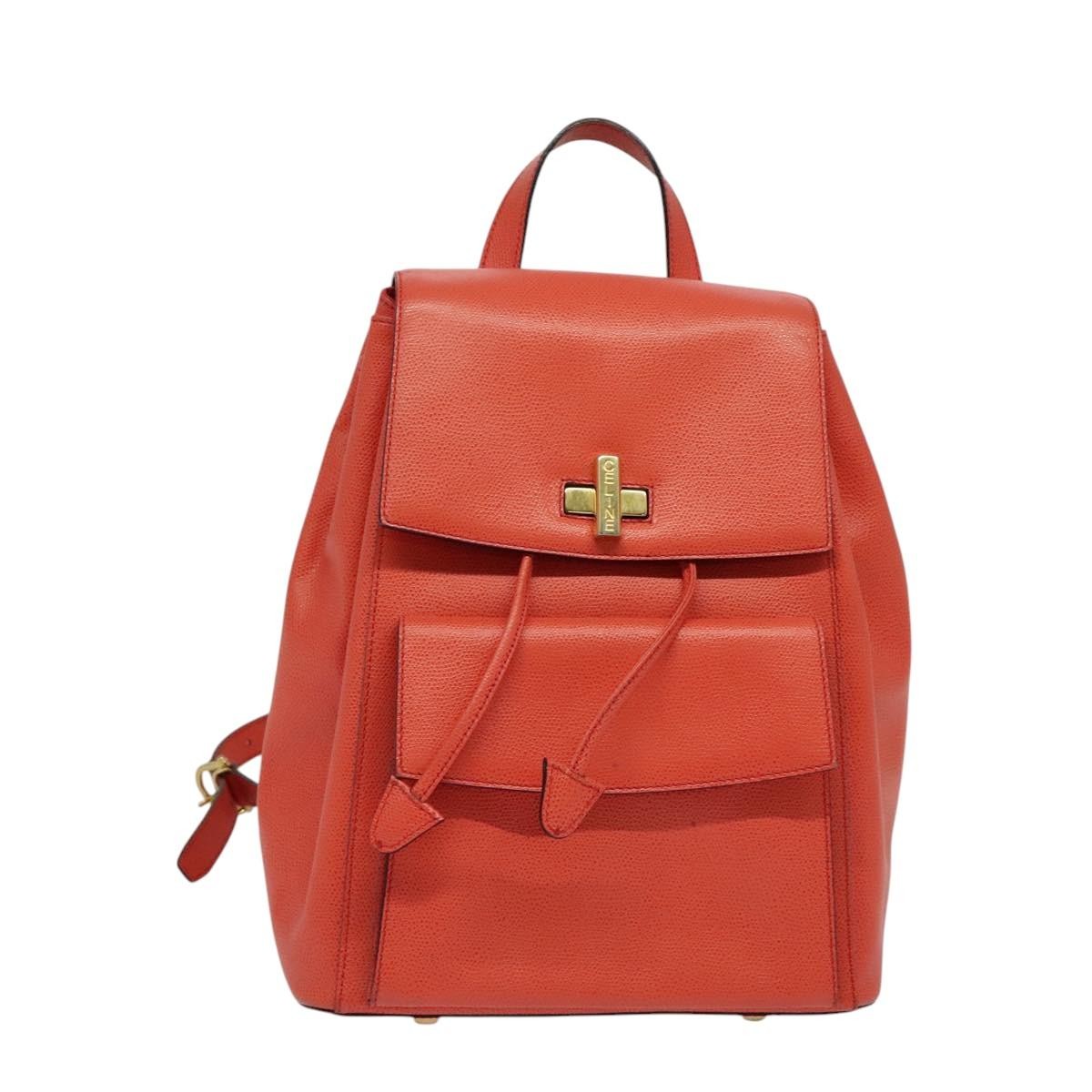 Celine Backpack Leather, ORANGE, LEATHER, Backpack