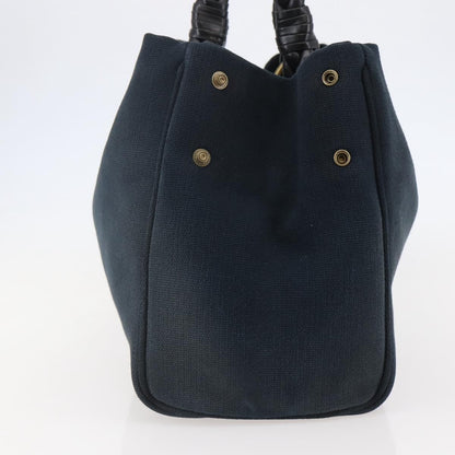 Bottega Veneta Braided Handle Open Tote Bag Canvas with Leather, BLUE, CANVAS, Tote bag