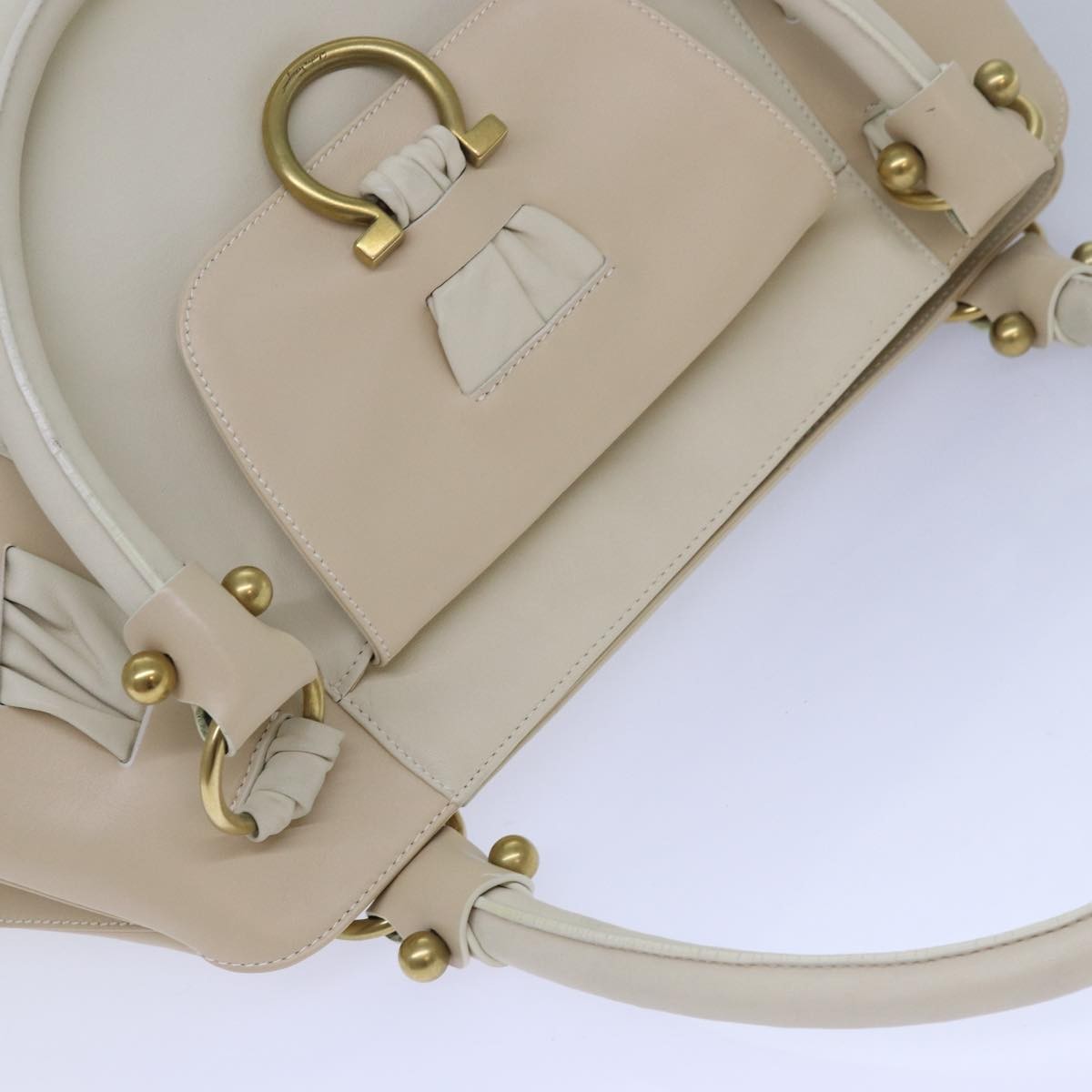 Salvatore Ferragamo Gancini Shoulder Bag Leather, BEIGE, LEATHER, Shoulder bag