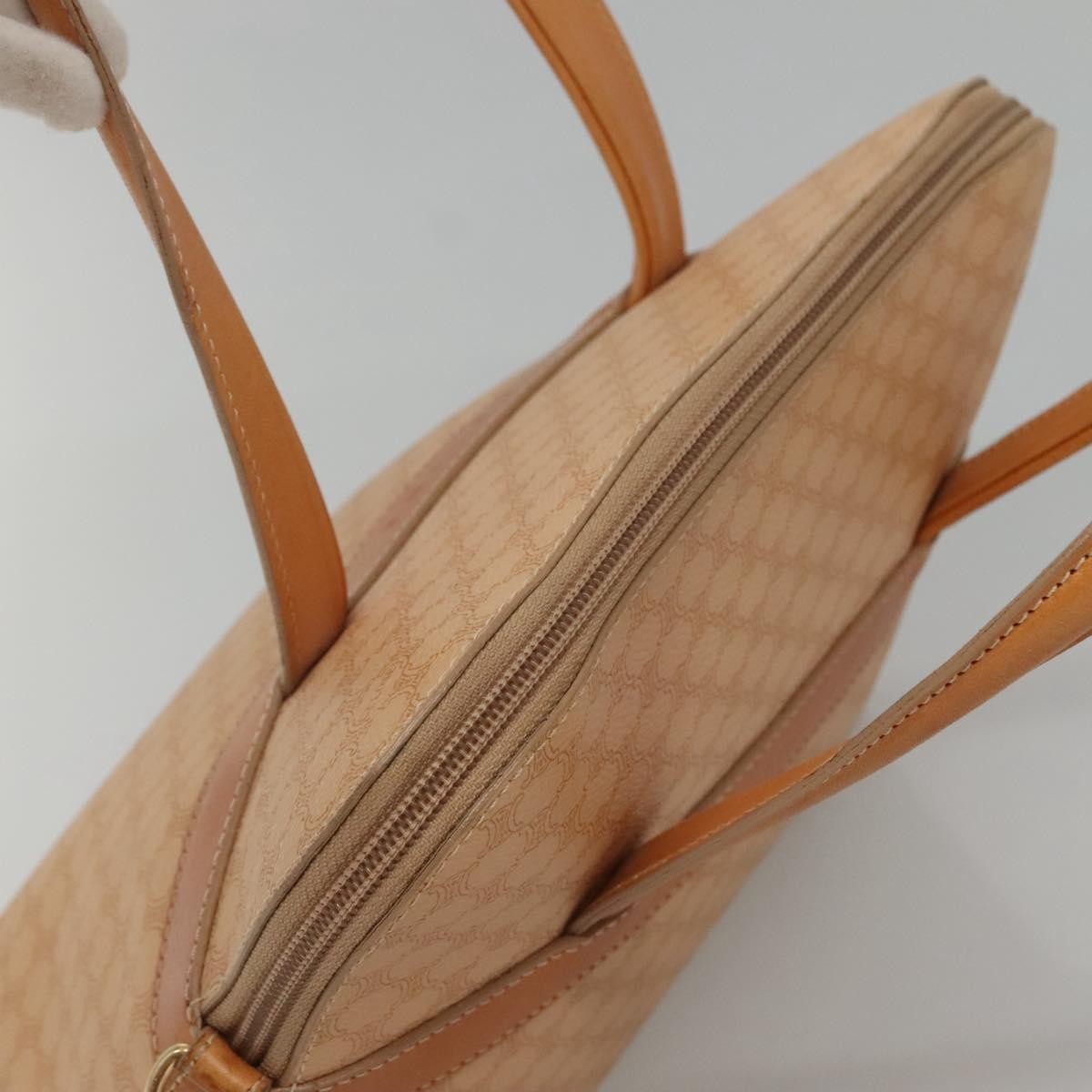 Celine Vintage Macadam Handbag Canvas and Leather, BEIGE, CANVAS, Handbag
