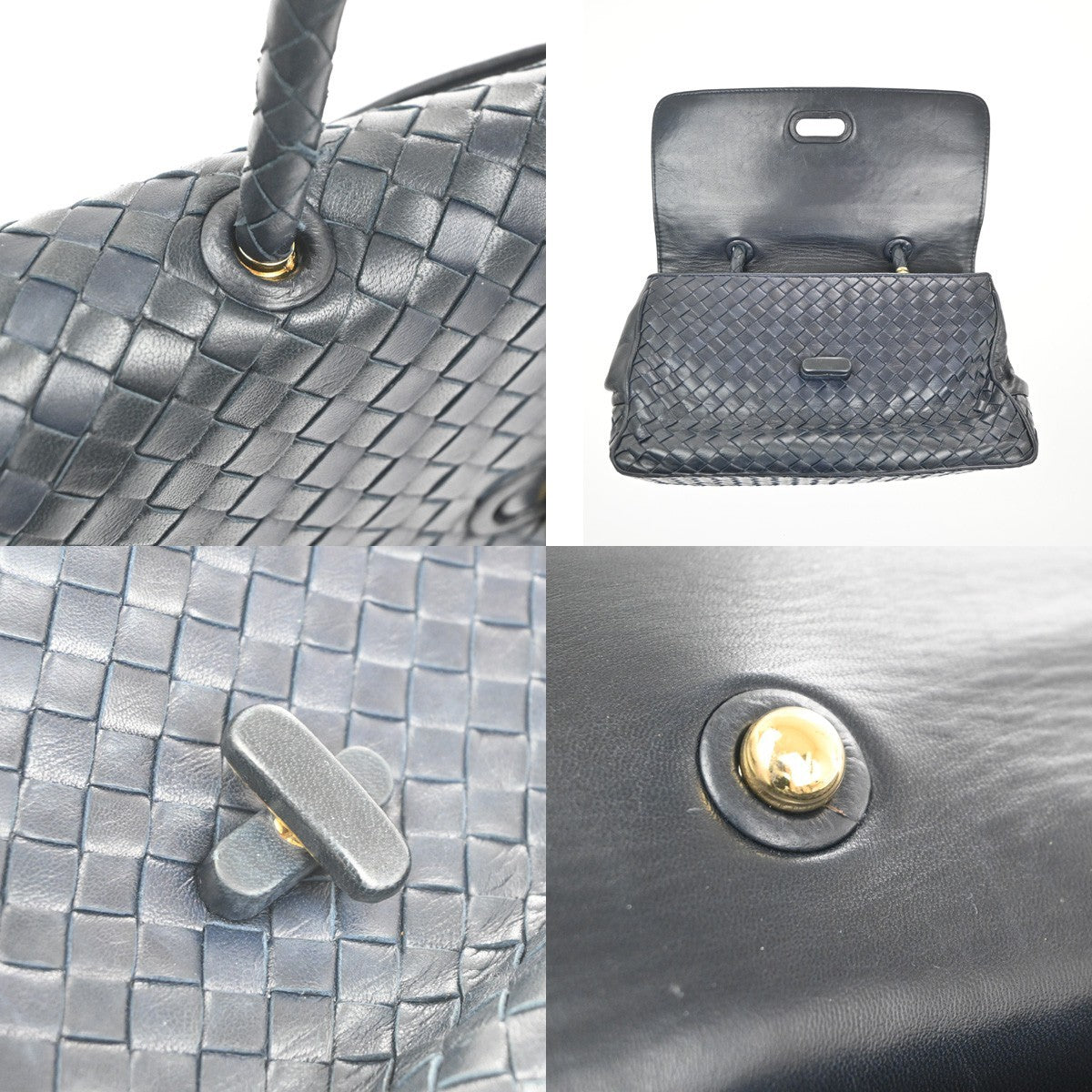 Bottega Veneta Intrecciato Handbag Leather, NAVY, LEATHER, Handbag