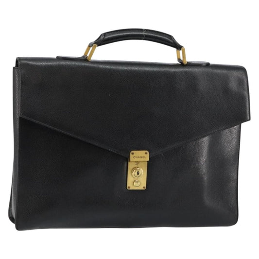 Chanel Vintage Lock Briefcase Caviar, Black, Leather, Briefcase