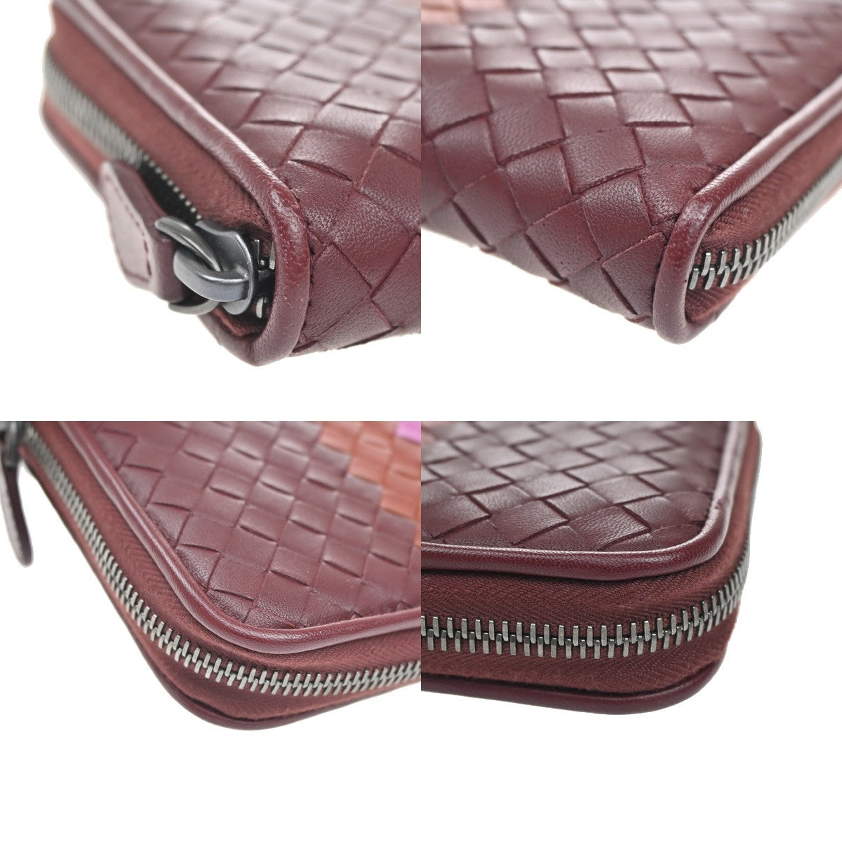 Bottega Veneta Intrecciato Long Zip  Wallet Leather, BURGUNDY, LEATHER, Wallets