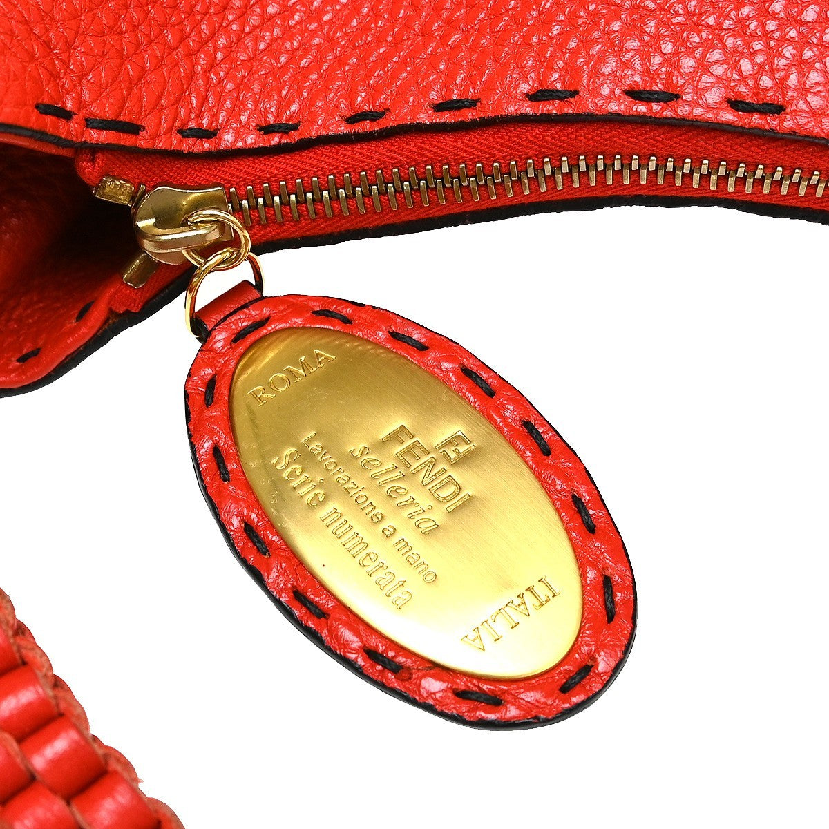Fendi Selleria Tote Leather, Red, Leather, Handbag