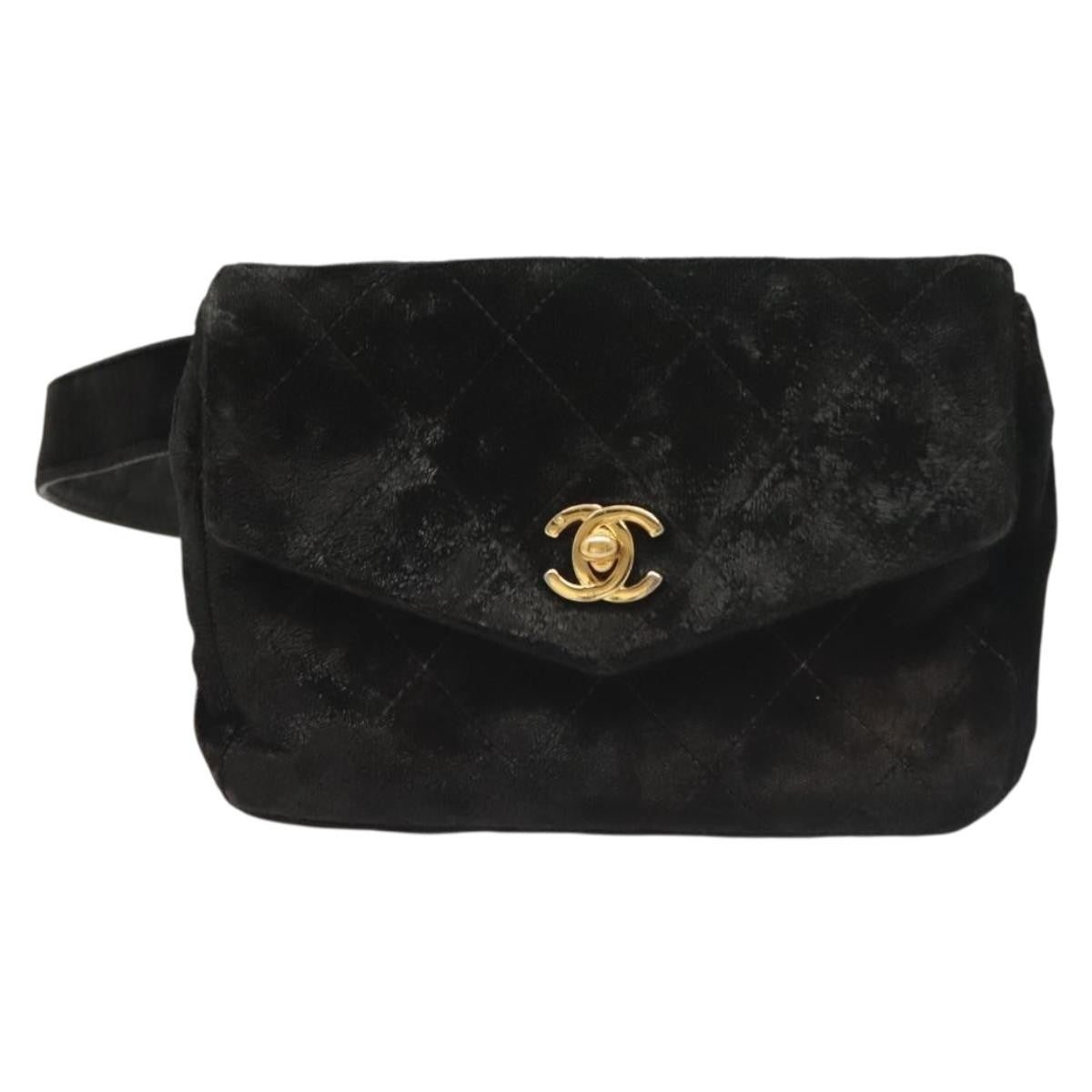 Chanel Vintage CC Flap Waist Bag Quilted Leather, BLACK, VELVET, Handbag