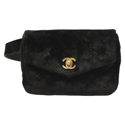Chanel Vintage CC Flap Waist Bag Quilted Leather, BLACK, VELVET, Handbag