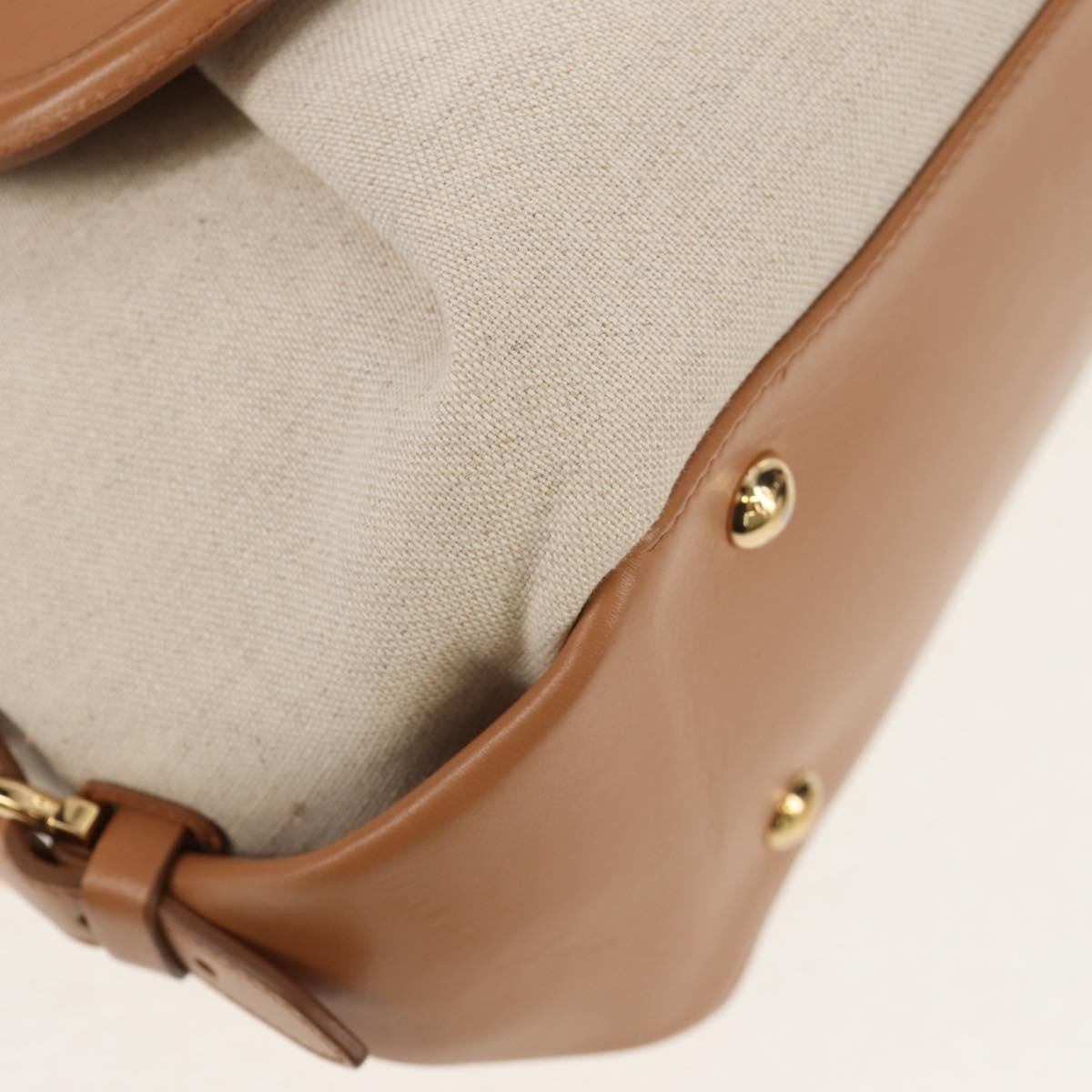 Salvatore Ferragamo Vintage Fiamma Satchel Canvas and Leather, BEIGE, CANVAS, Handbag