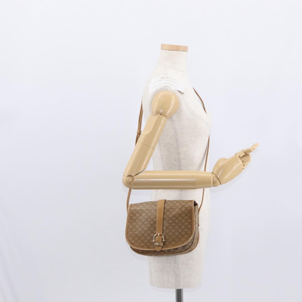 Celine Vintage Macadam Shoulder Bag Canvas and Leather, BEIGE, CANVAS, Shoulder bag