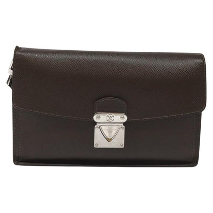 Louis Vuitton Belaia Clutch Taiga Leather, BROWN, LEATHER, Clutche & pouche