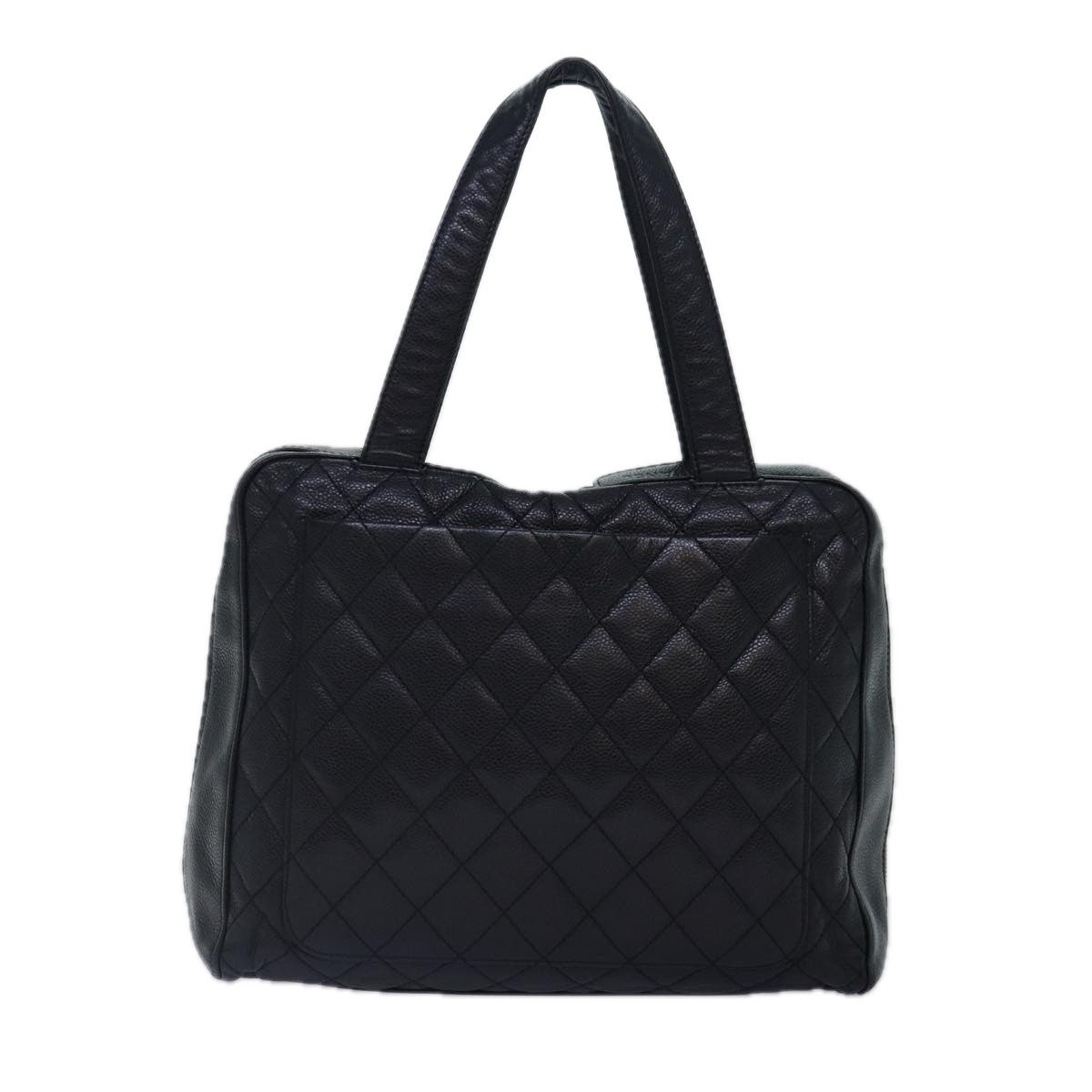 Chanel Vintage CC Zip Around Bowler Bag Quilted Caviar, BLACK, LEATHER, Handbag