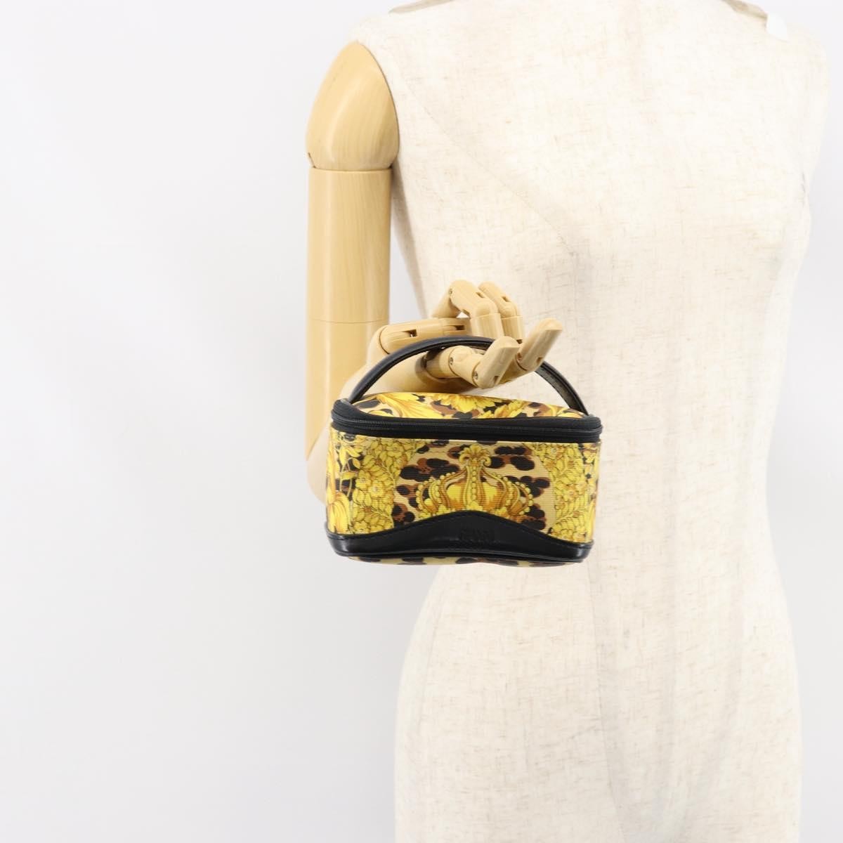 Versace Vanity Hand Bag Canvas and Leather, GOLD, LEATHER, Clutche & pouche