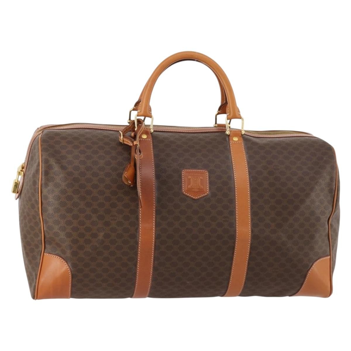 Celine Vintage Duffle Bag Canvas and Leather, Brown, Canvas, Travel Bag