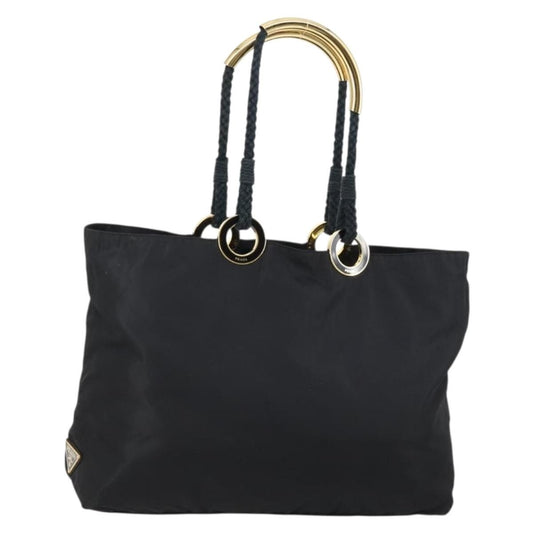Prada Convertible Metal Handle Satchel Quilted Tessuto, BLACK, NYLON, Tote bag