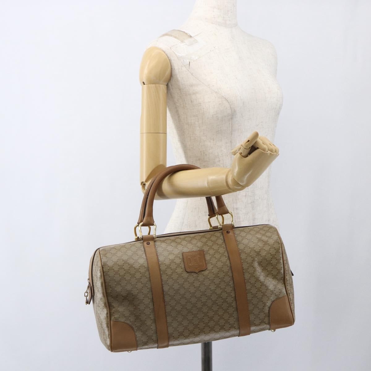 Celine Vintage Macadam Boston bag Canvas and Leather, BEIGE, CANVAS, Travel bag