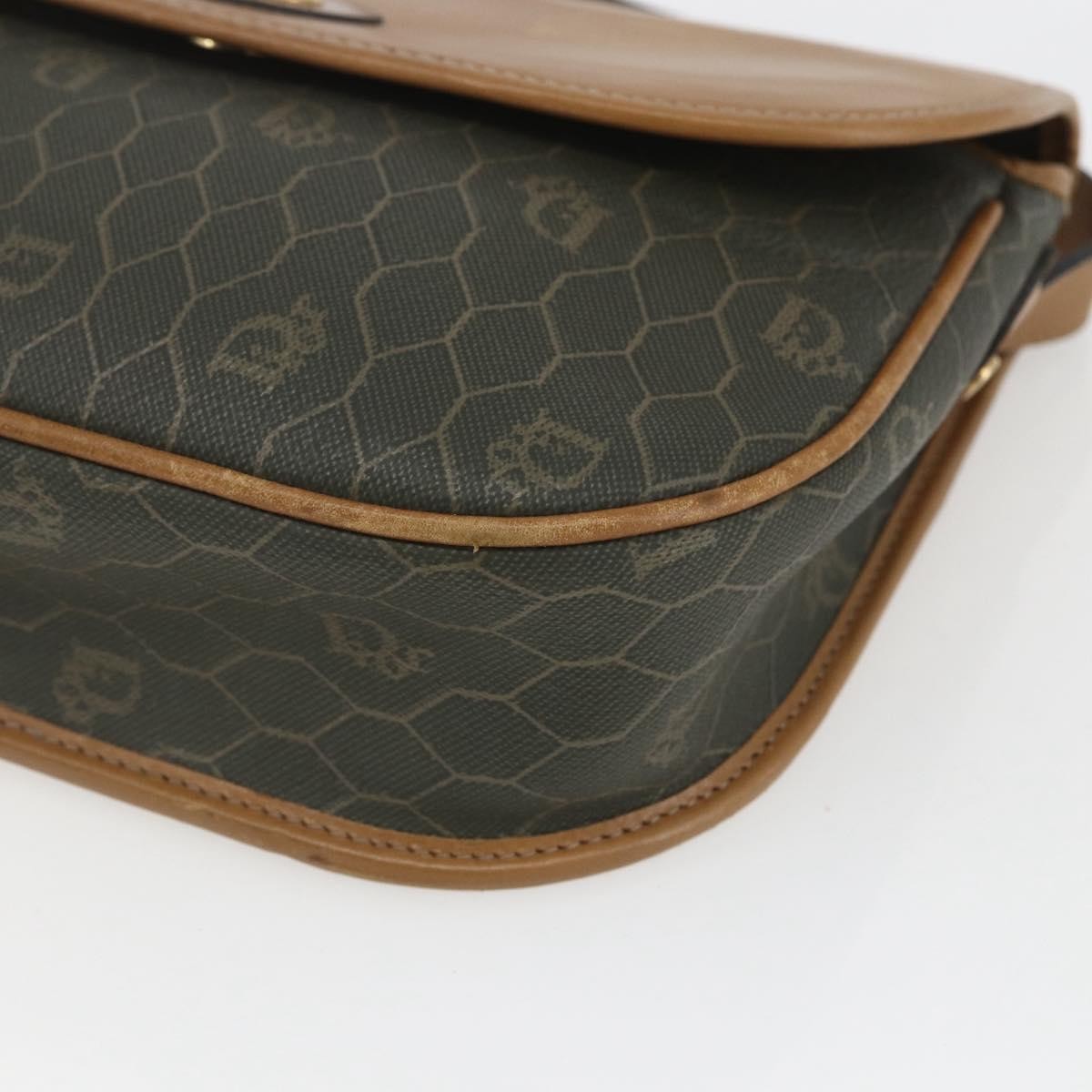 Christian Dior Vintage Honeycomb Flap Crossbody Bag Canvas and Leather, KHAKI, CANVAS, Shoulder bag