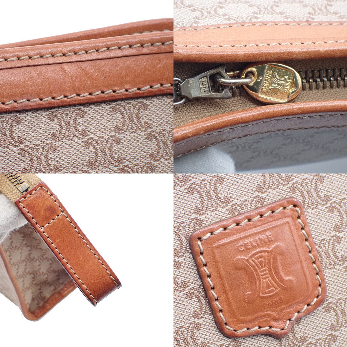 Celine Macadam Pochette Canvas and Leather, BROWN, CANVAS, Clutche & pouche