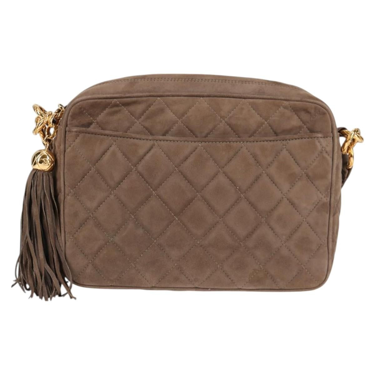 Chanel Vintage Front Pocket Camera Bag Quilted Suede, BROWN, SUEDE, Shoulder bag