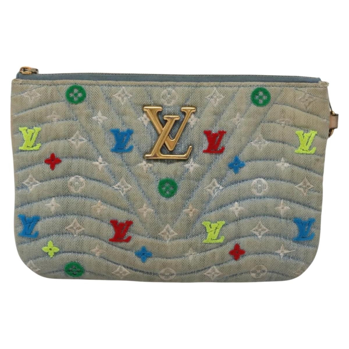 Louis Vuitton New Wave Zipped Pochette Monogram Embroidered Quilted Denim, BLUE, DENIM_JEANS, Clutche & pouche