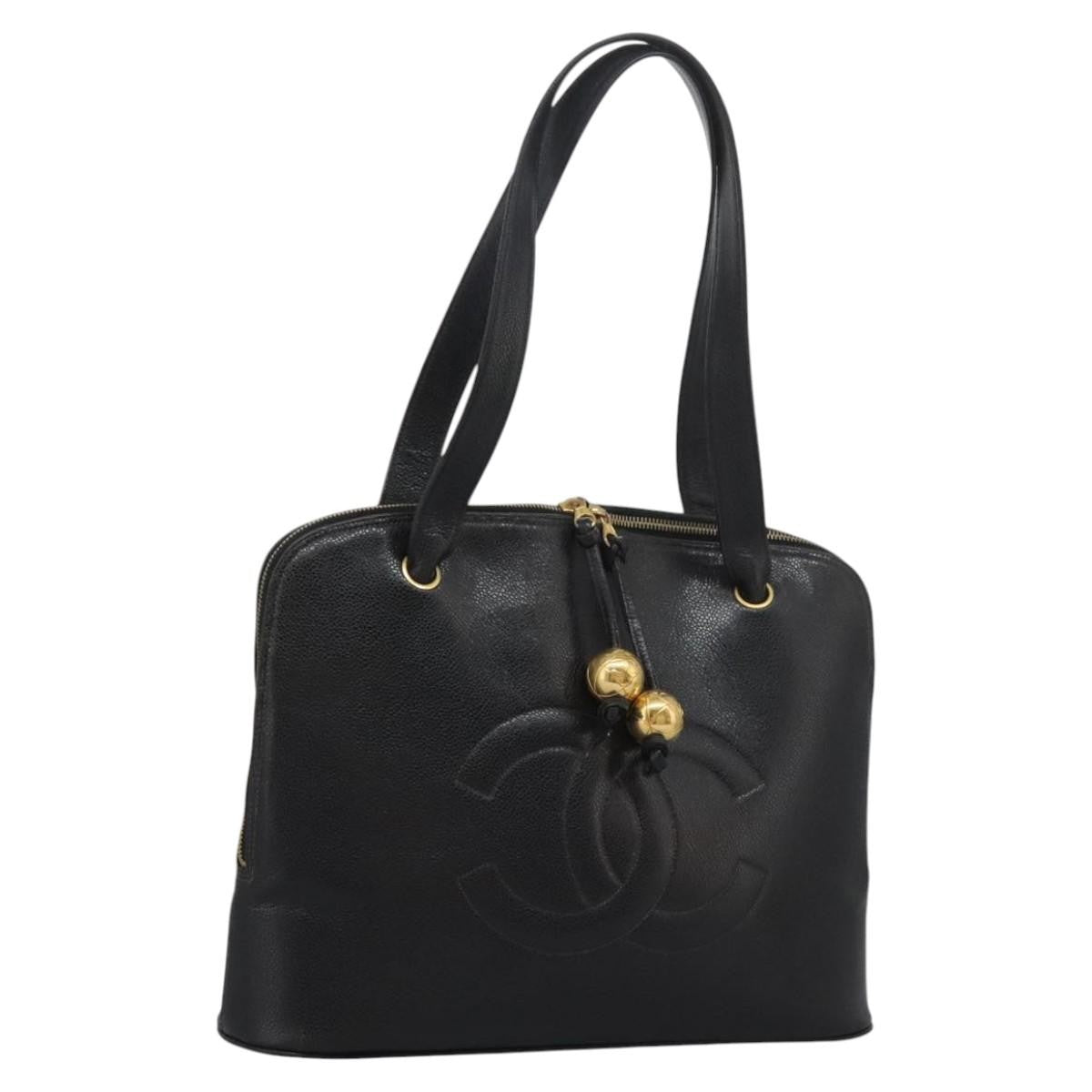 Chanel Vintage CC Dome Bag Leather, BLACK, LEATHER, Tote bag