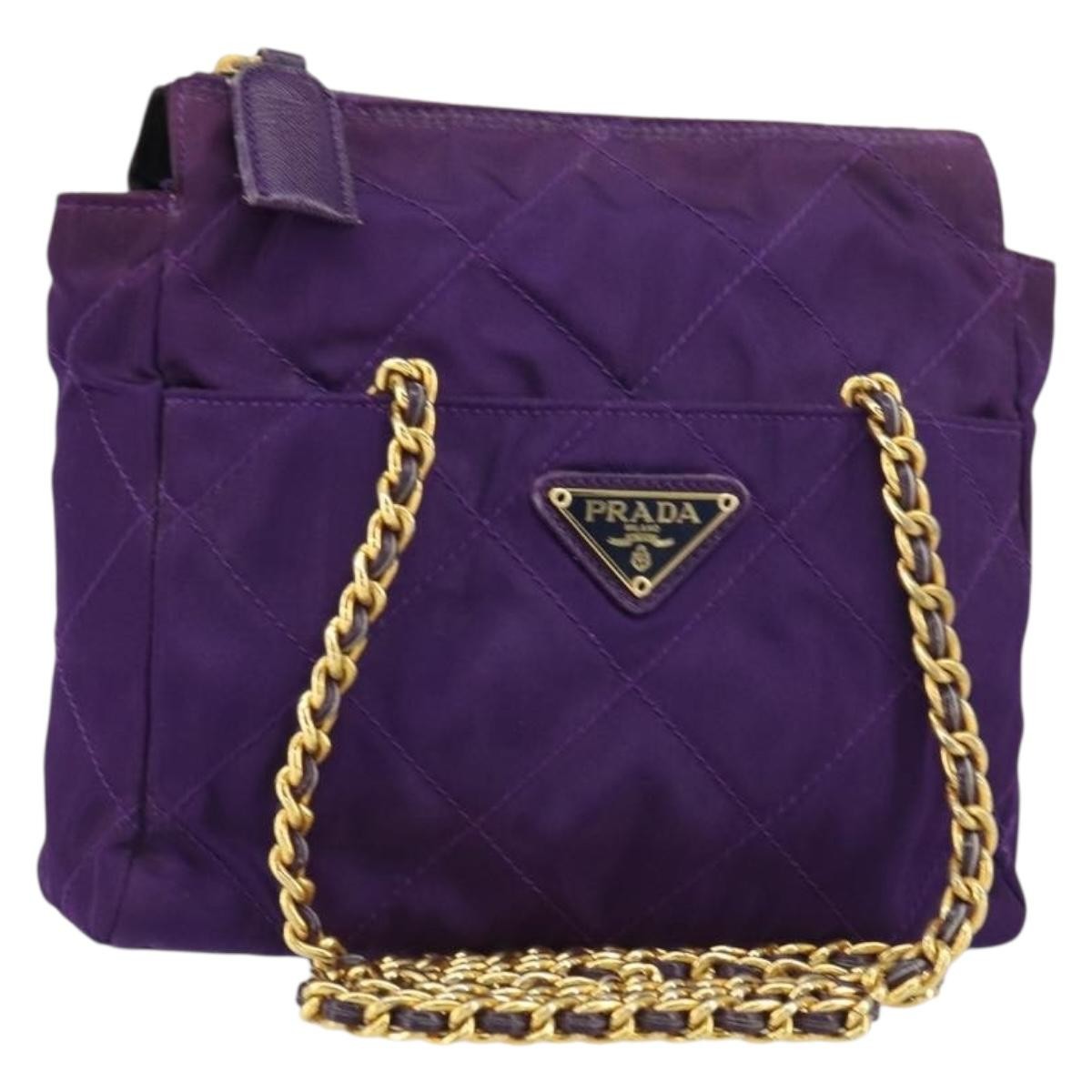 Prada Re-Edition 1995 Chain Tote Quilted Re-Nylon, Purple, Nylon, Shoulder Bag