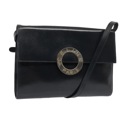 Celine Vintage Circle Logo Crossbody Bag Leather, NAVY, LEATHER, Crossbody bag