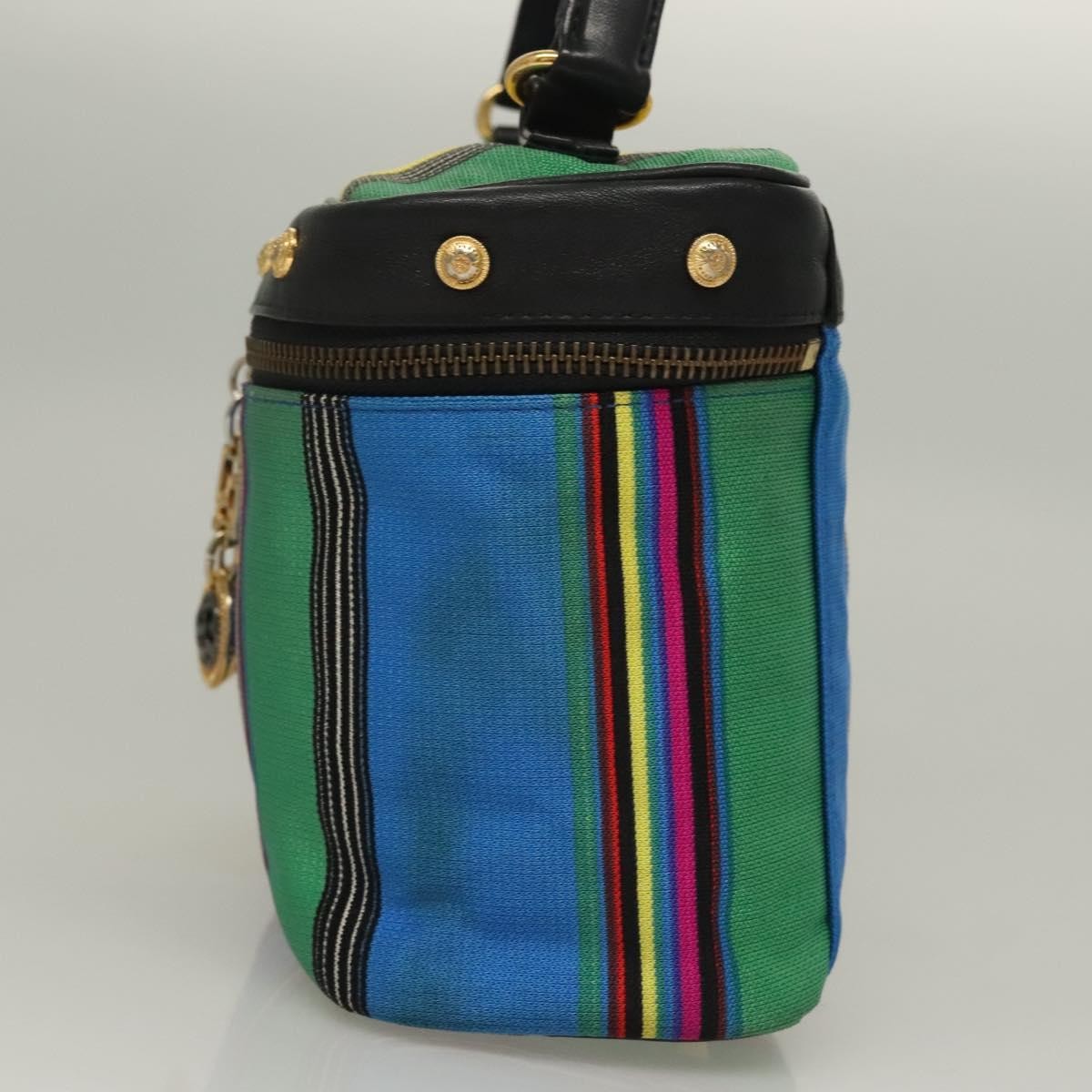 Versace Vanity Hand Bag Canvas and Leather, BLUE, CANVAS, Clutche & pouche
