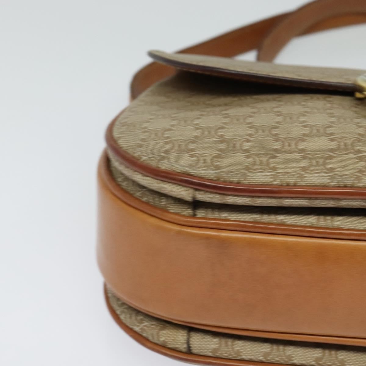 Celine Vintage Macadam Shoulder Bag Canvas and Leather, BEIGE, CANVAS, Shoulder bag