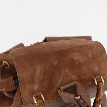 Gucci Vintage Bamboo Backpack Suede, BROWN, SUEDE, Backpack