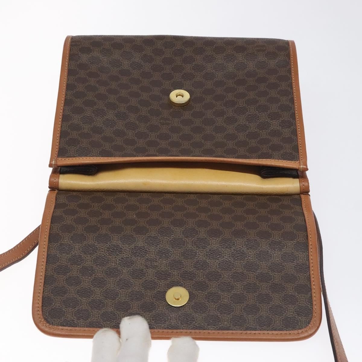 Celine Vintage Macadam Shoulder Bag Canvas and Leather, Brown, Canvas, Shoulder Bag