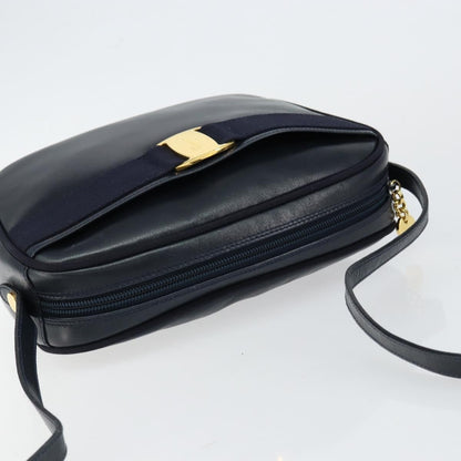 Salvatore Ferragamo Vala Shoulder Bag Leather, NAVY, LEATHER, Shoulder bag