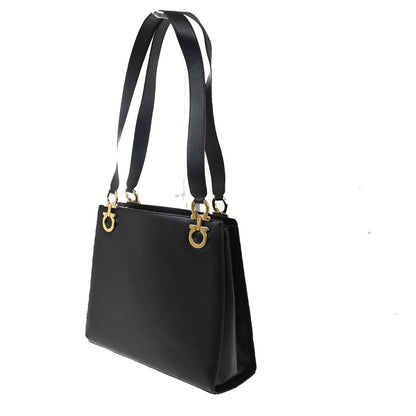 Salvatore Ferragamo Gancini Shoulder Bag Leather, BLACK, LEATHER, Shoulder bag