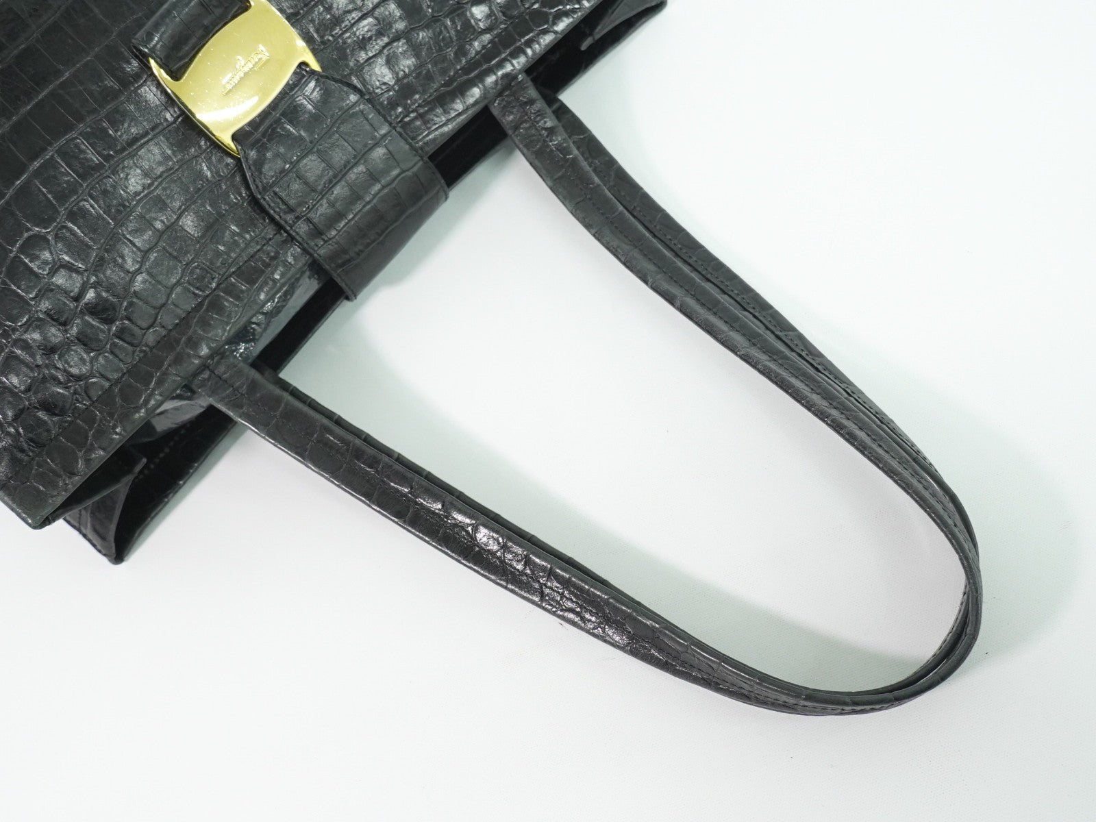 Salvatore Ferragamo Vara Tote Embossed Leather, BLACK, LEATHER, Tote bag