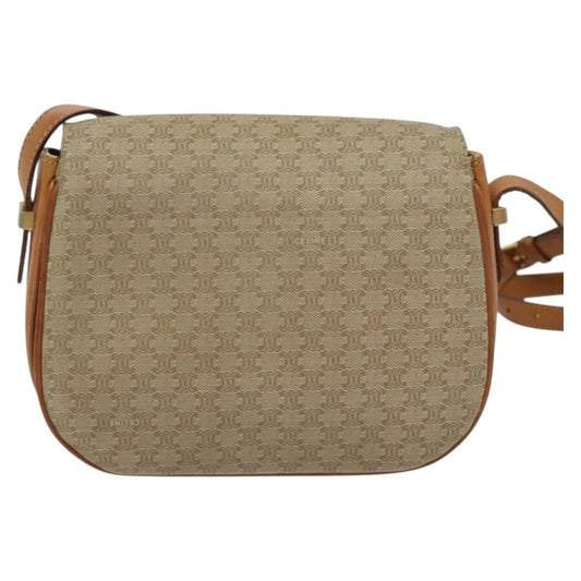 Celine Vintage Macadam Shoulder Bag Canvas and Leather, BEIGE, CANVAS, Shoulder bag