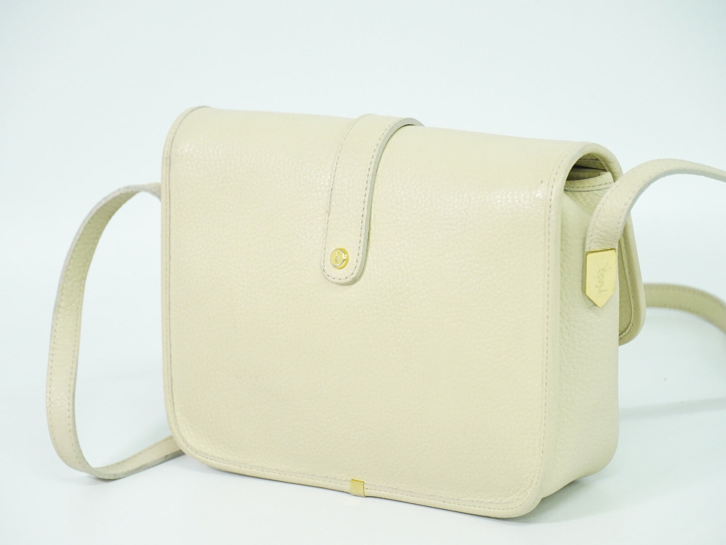 Saint Laurent Vintage Flap Crossbody Bag Leather, ECRU, LEATHER, Shoulder bag