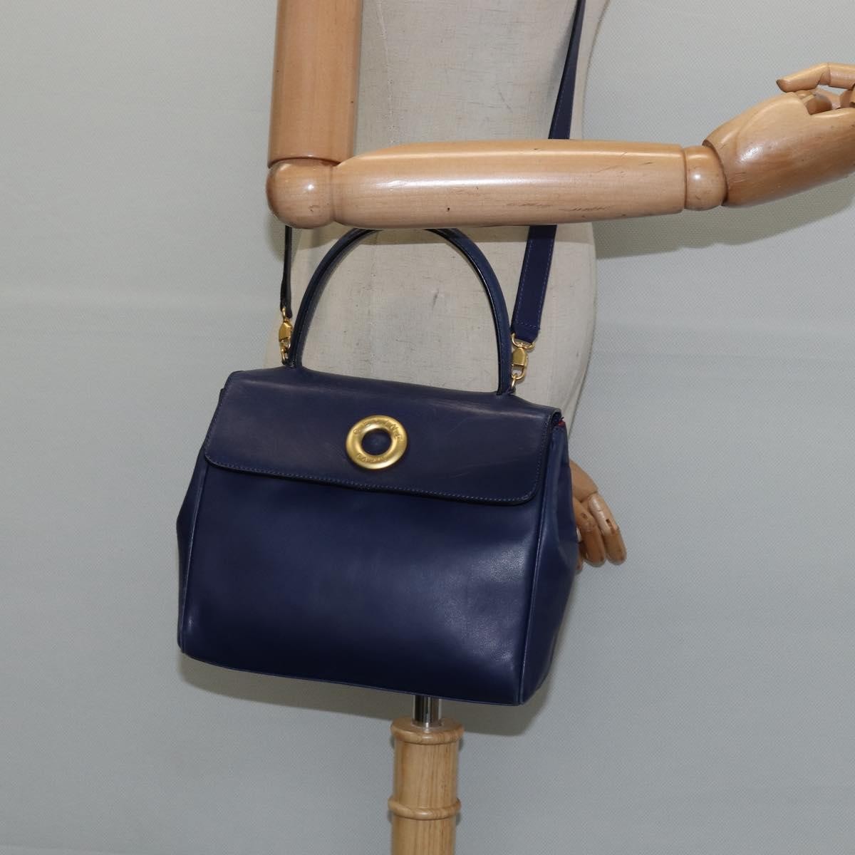 Celine Circle Logo Handbag Leather, BLUE, LEATHER, Handbag