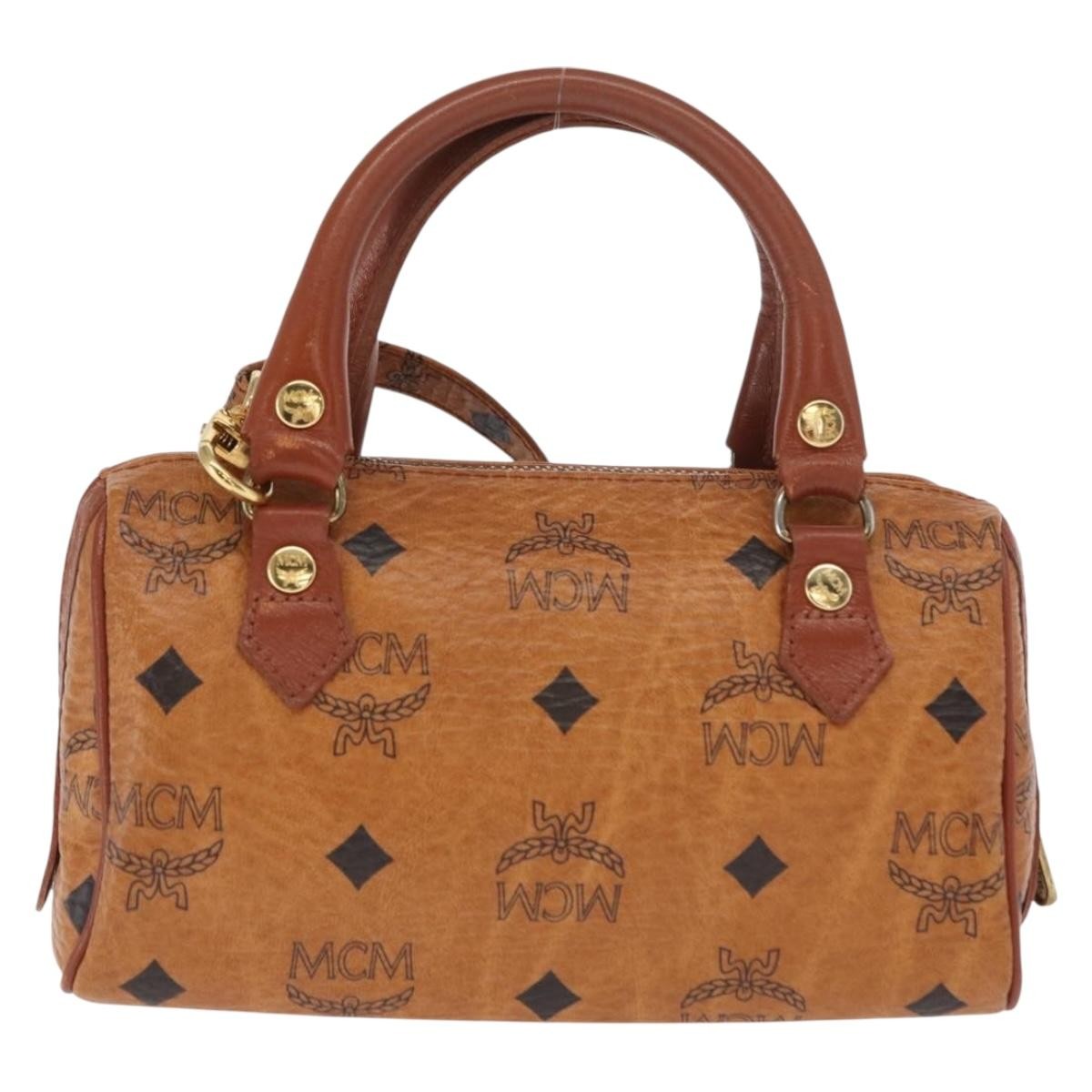 MCM Visetos Handbag Canvas and Leather, Brown, Canvas, Handbag