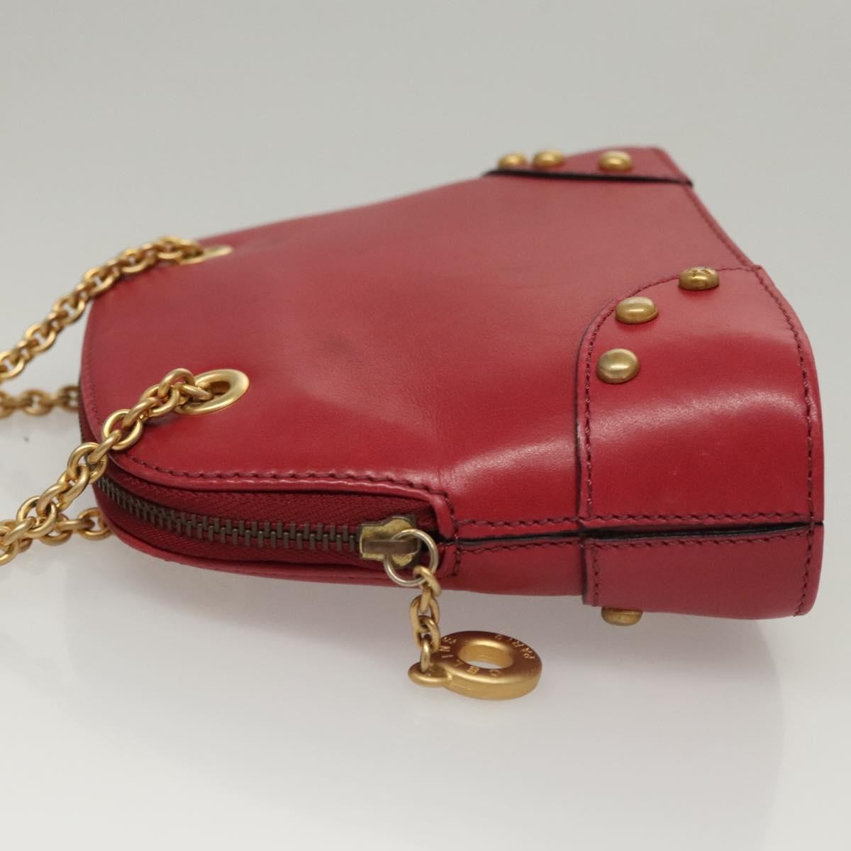 Celine Zip Around Chain Shoulder Bag Leather, RED, LEATHER, Shoulder bag