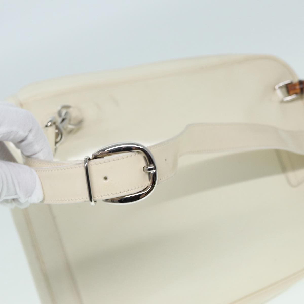 Gucci Vintage Bamboo Backpack Nylon and Patent Leather, WHITE, NYLON, Backpack