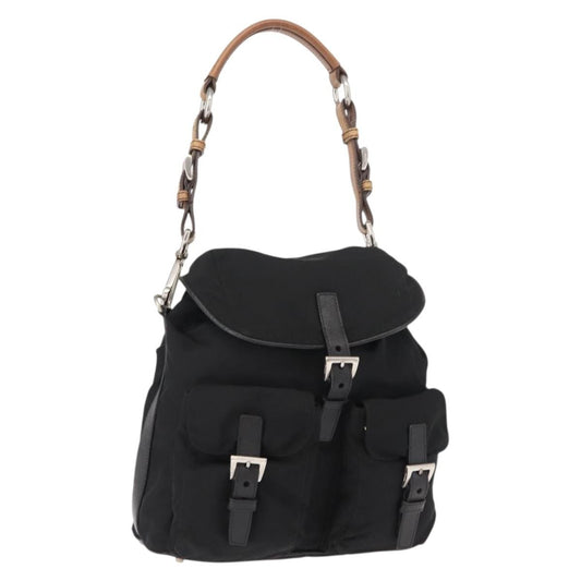 Prada Double Pocket Shoulder Bag Tessuto, BLACK, NYLON, Shoulder bag