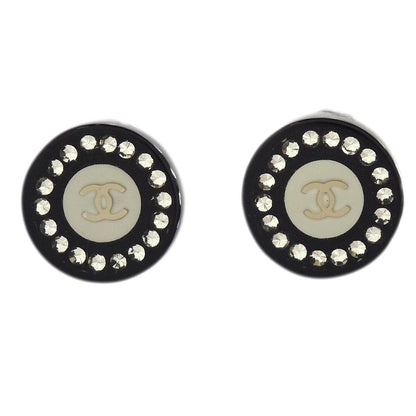Chanel Vintage CC Round Button Clip-On Earrings Metal, Black, Plastic, Earrings