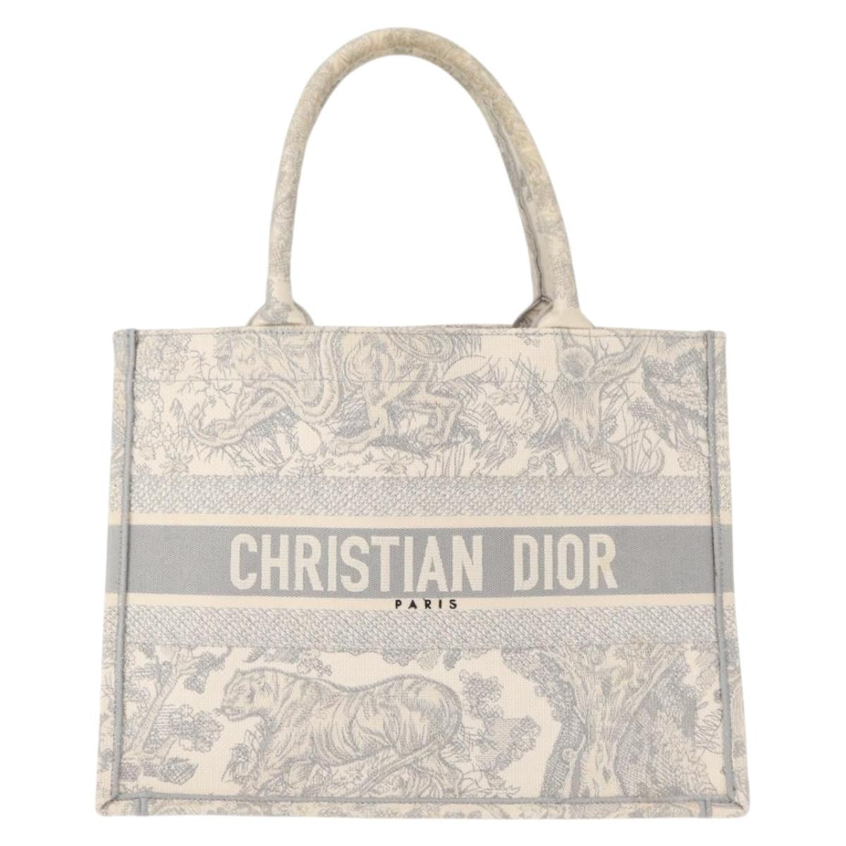 Christian Dior Book Tote Embroidered Canvas, GRAY, CANVAS, Tote bag